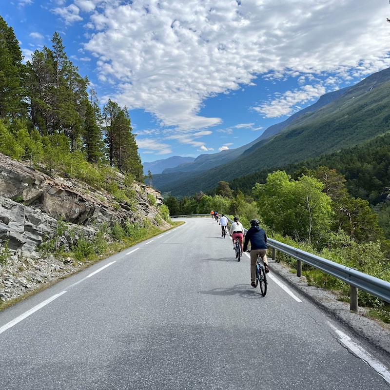 Syklister på tur langs vegen.
